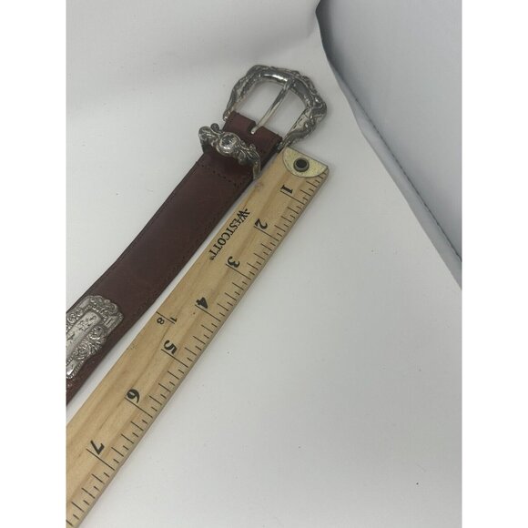 Fossil Brown Western Belt Leather w/ Silver Conchas & Buckle Small Boho - Picture 10 of 12